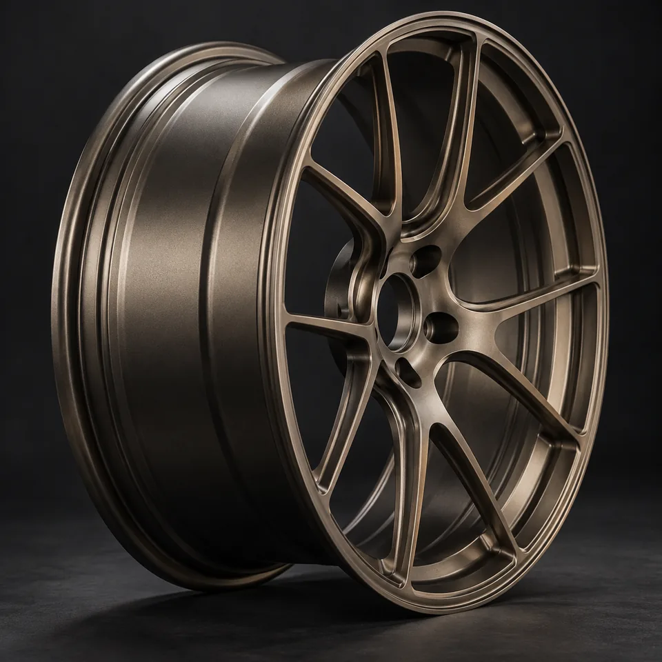Forged magnesium wheel profile showing thin section and coating sheen