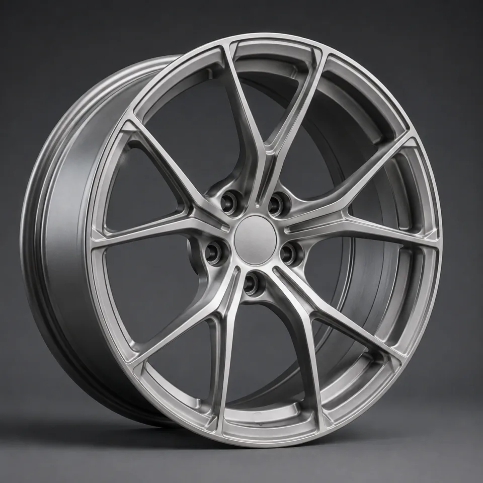 AI design visualization of a sculpted split-spoke magnesium wheel concept