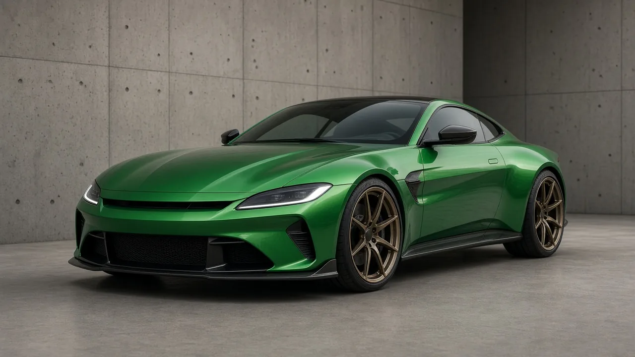 Bronze forged wheels on a green sports coupe