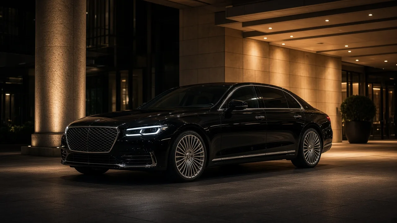 Bright silver multi-spoke forged wheels on a black luxury sedan