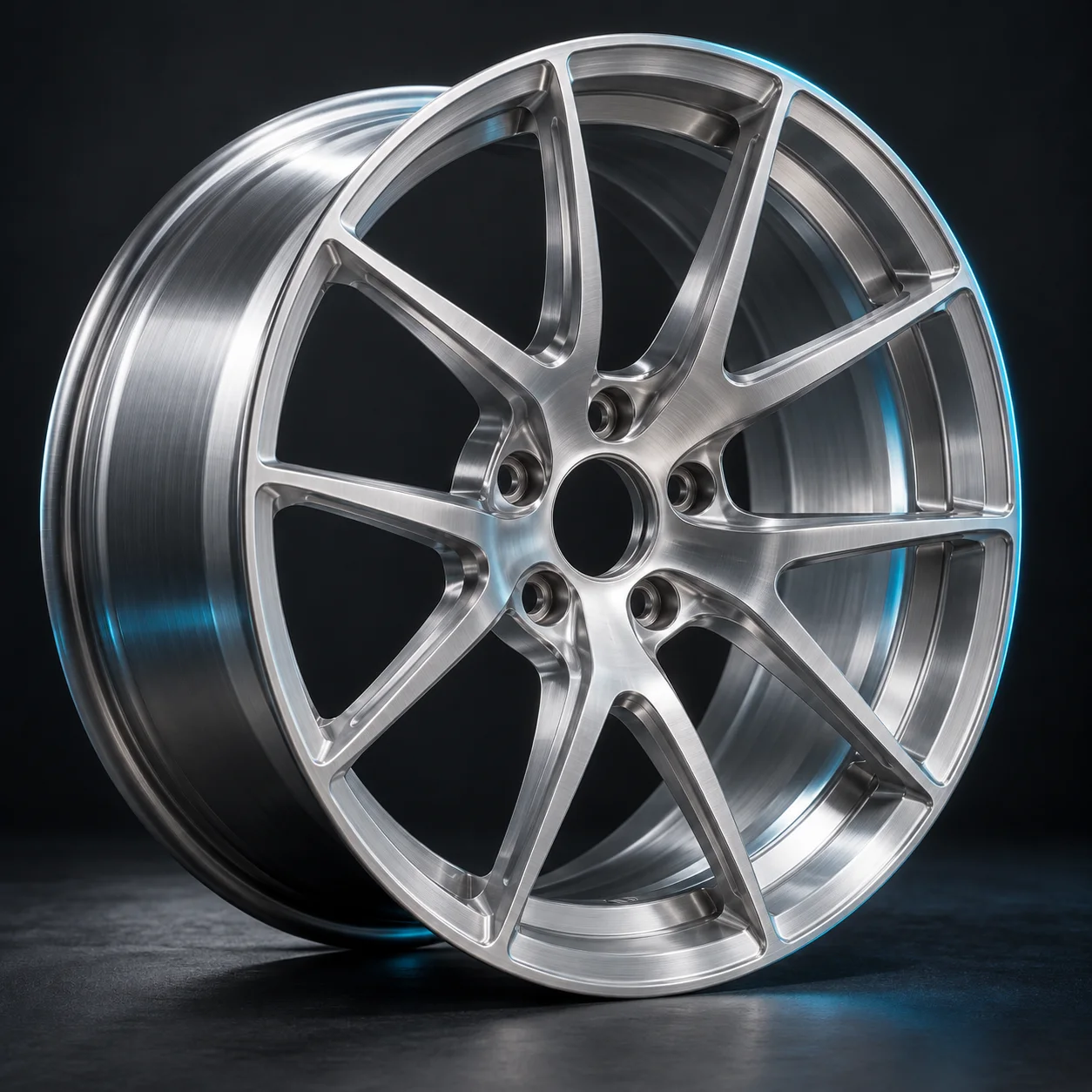 Generic brushed forged aluminum wheel, studio render