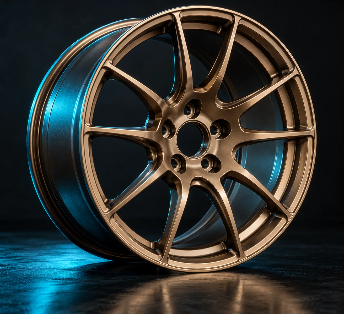 Generic satin bronze forged magnesium wheel, studio render