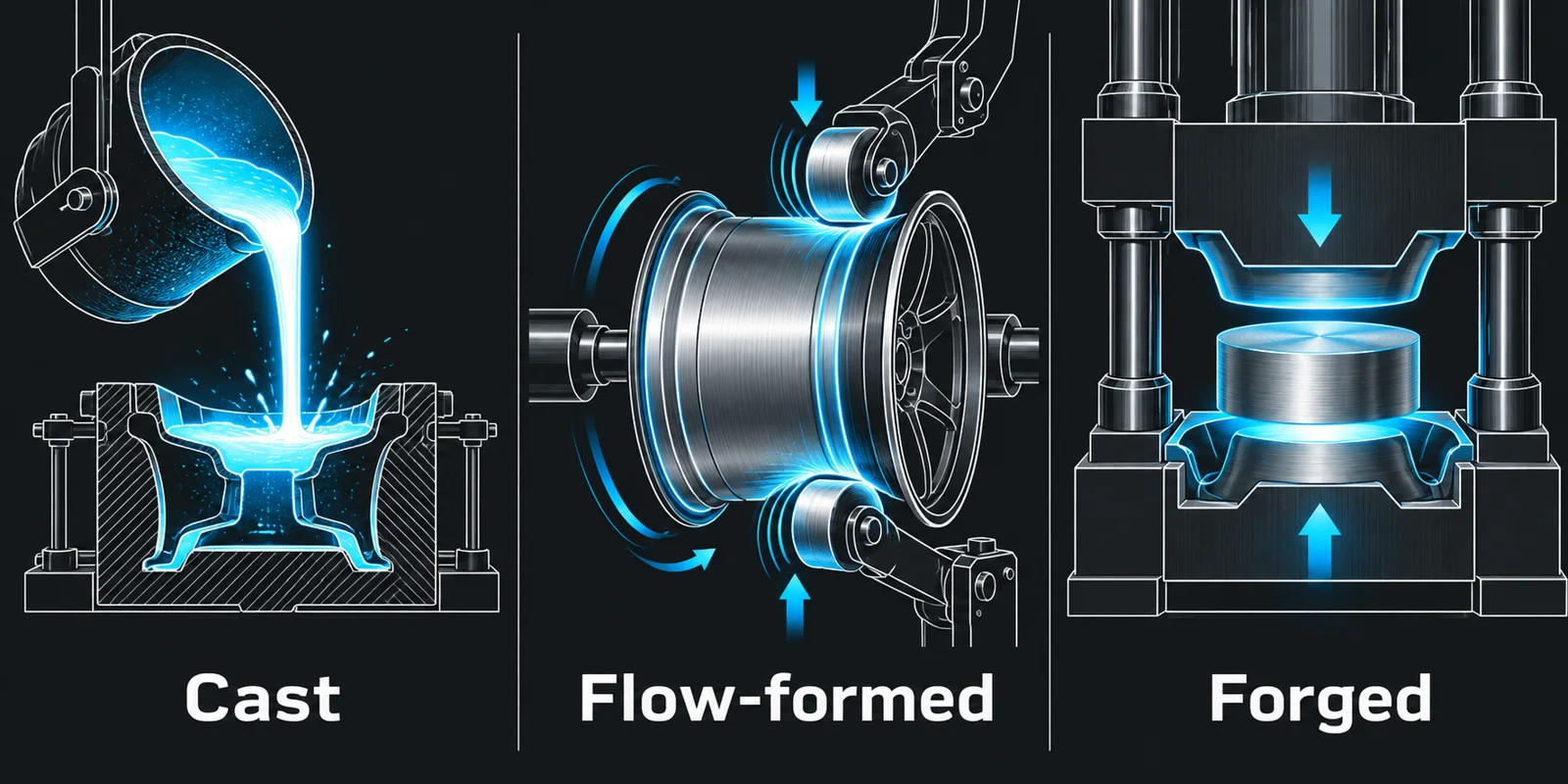 Cast vs flow-formed vs forged wheel manufacturing