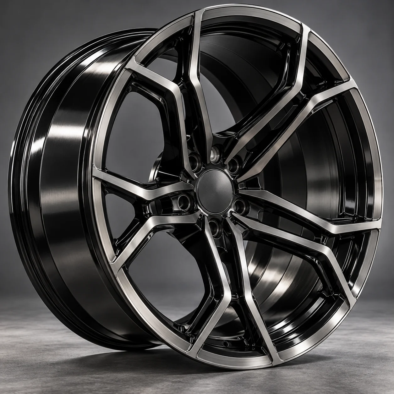 Illustrative aggressive deep-concave forged wheel, muscle style, studio product shot