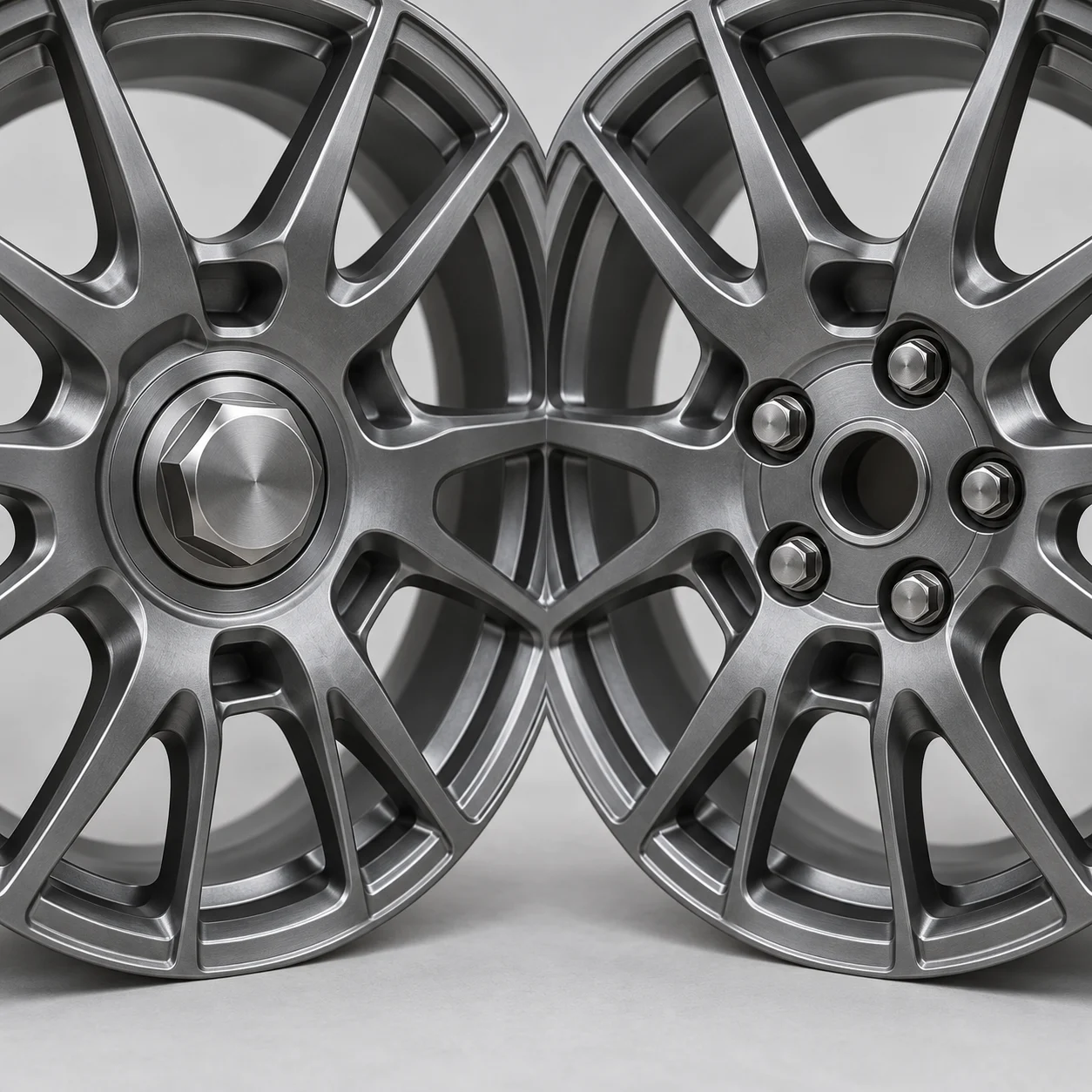 Illustrative comparison of a center lock wheel center and a five-lug wheel center