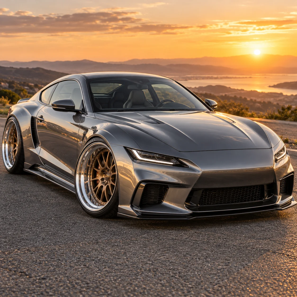 Illustrative performance coupe on deep dish forged wheels with wide polished outer lip