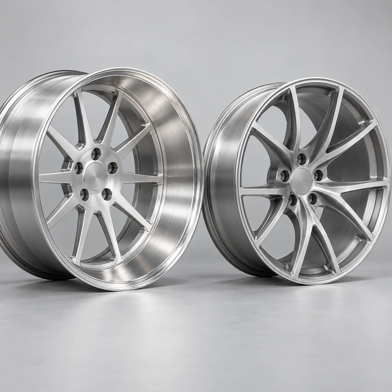 Illustrative comparison of a deep dish lip wheel and a concave spoke wheel